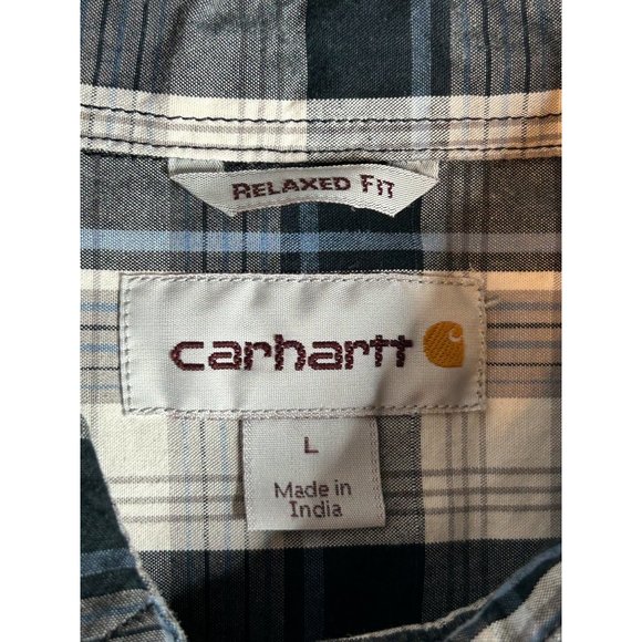Carhartt Mens Large Relaxed Fit Blue Plaid‎ Button Up Short Sleeve Shirt - Picture 4 of 7